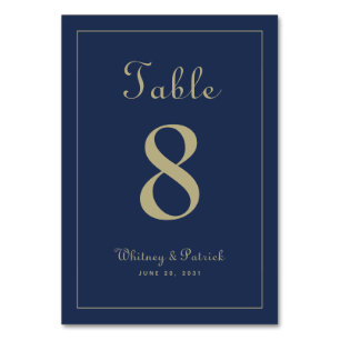 Elegant Gold Blue Wedding Reception Formal Dinner Table Number