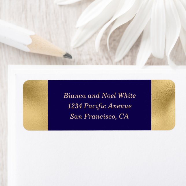 Elegant Gold Blue Wedding Return Address Labels (Insitu)