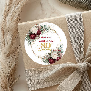 Elegant Gold Blush Burgundy 80th Birthday Stickers