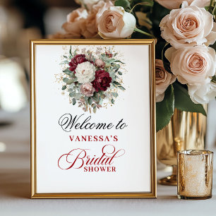Elegant Gold Blush Burgundy Bridal Shower Sign