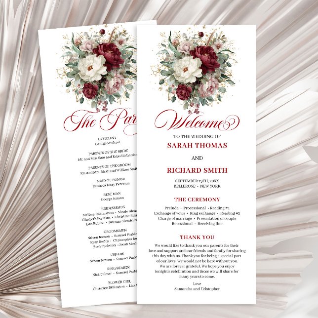 Elegant Gold Blush Burgundy Wedding Program Programme (Elegant Gold Blush Burgundy Wedding Program)