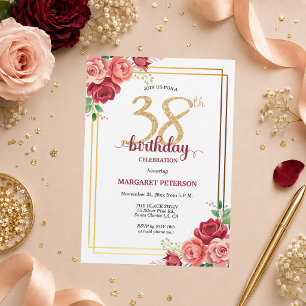 Elegant Gold Blush Floral 38th Birthday Party Invitation
