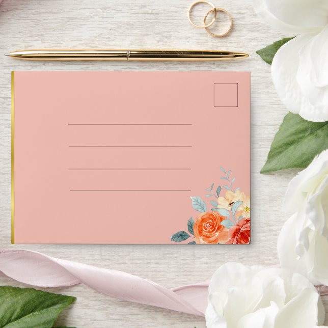 Elegant Gold Blush Floral Script Wedding Envelope (Wedding)