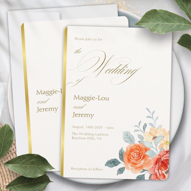 Elegant Gold Blush Floral Script Wedding Invitation (Creator Uploaded)