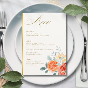 Elegant Gold Blush Floral Script Wedding Menu