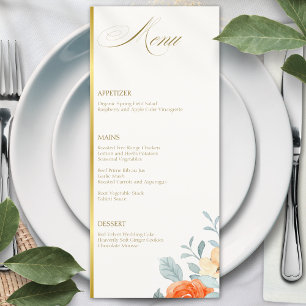 Elegant Gold Blush Floral Script Wedding Menu