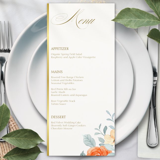 Elegant Gold Blush Floral Script Wedding Menu (Creator Uploaded)