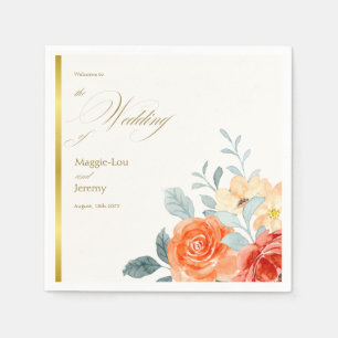 Elegant Gold Blush Floral Script Wedding Napkin