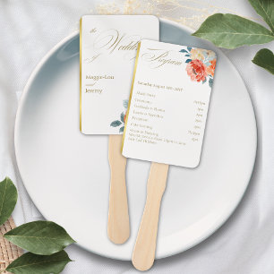 Elegant Gold Blush Floral Script Wedding Program Hand Fan