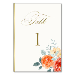 Elegant Gold Blush Floral Script Wedding Table Number