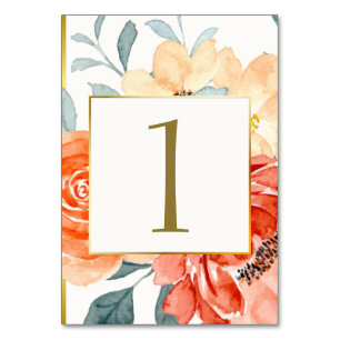 Elegant Gold Blush Floral Script Wedding Table Number