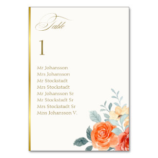 Elegant Gold Blush Floral Script Wedding Table Number