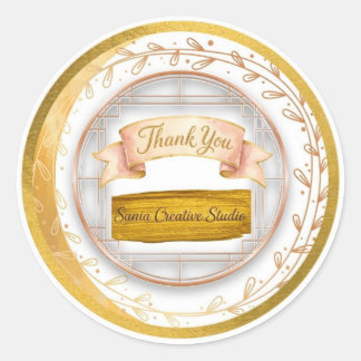 Elegant Gold & Blush Floral "Thank You" Business S Classic Round Sticker