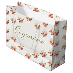 Elegant Gold Blush Floral Wedding Congratulations Large Gift Bag