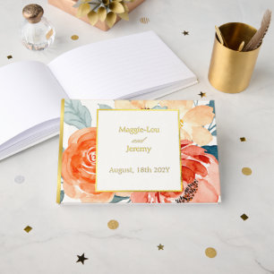 Elegant Gold Blush Floral Wedding Guest Book