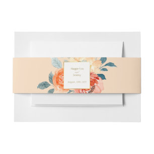 Elegant Gold Blush Floral Wedding Invitation Belly Band