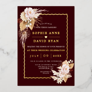 Elegant Gold Blush Flowers Pampas Grass Wedding