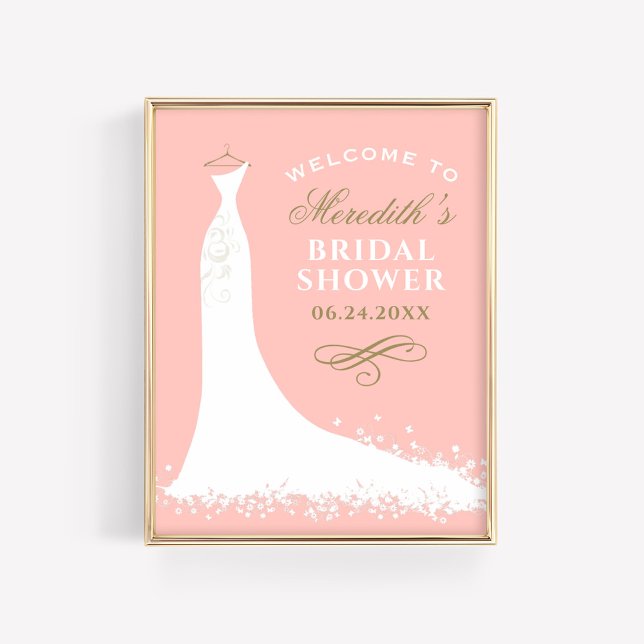 Elegant Gold Blush Gown Bridal Shower Welcome Poster (Creator Uploaded)