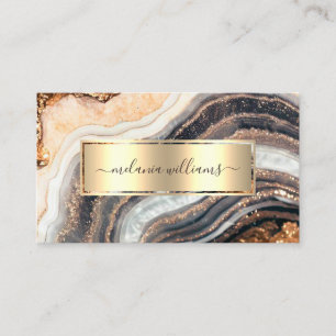 Elegant Gold blush Marble Agate Geode QR Code Business Card