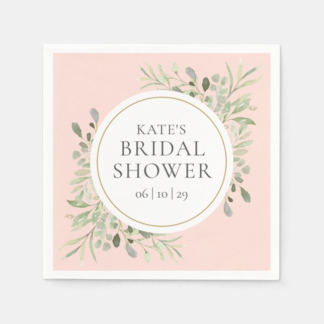 Elegant Gold Blush Pink Greenery Bridal Shower Napkin (Front)