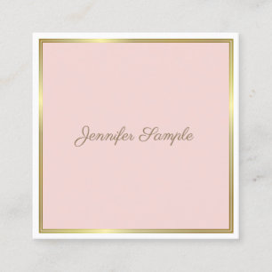 Elegant Gold Blush Pink Hand Font Text Script Luxe Square Business Card