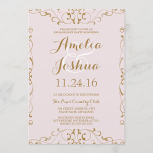 Elegant Gold Blush Swirl Engagement Party Invite