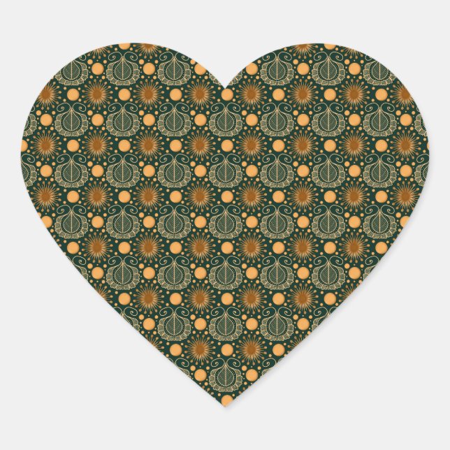 Elegant Gold Boho Ornamental Pattern  Heart Sticker (Front)