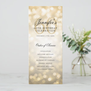Elegant Gold Bokeh 60th Birthday Program w/ Menu Invitation