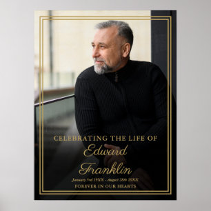 Elegant Gold Border Celebration Of Life Photo Sign