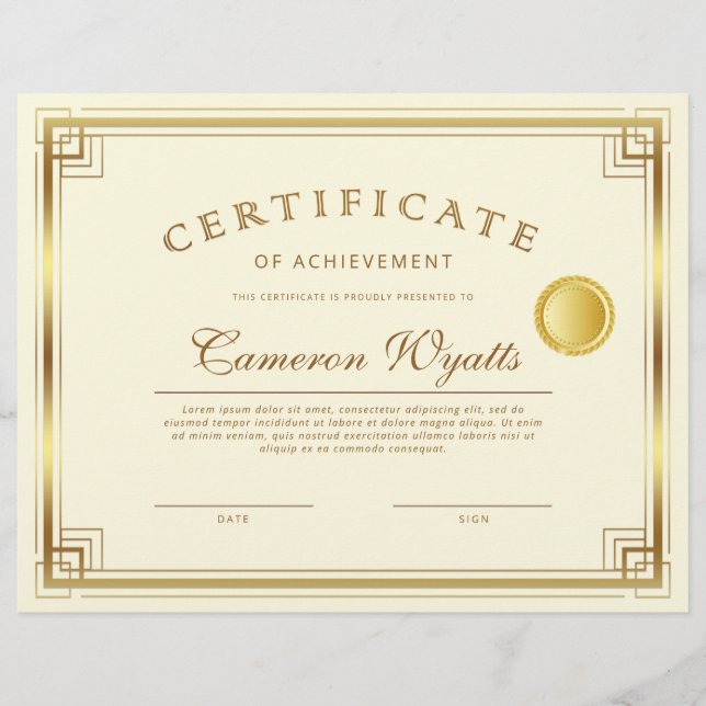 Elegant Gold Border Certificate Achievement Award Flyer (Front)