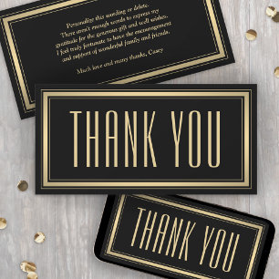 Elegant Gold Border Modern Black Thank You Card