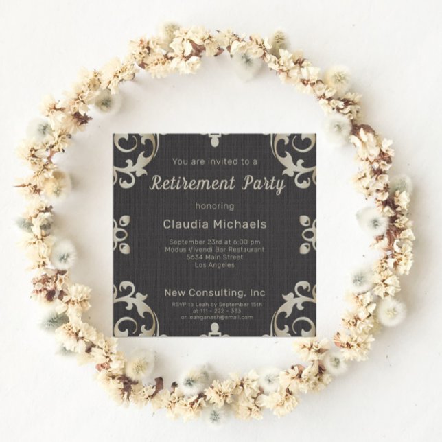 Elegant Gold Border On Black Retirement Party  Invitation (Creator Uploaded)