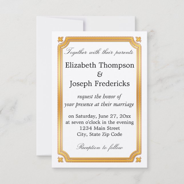 Elegant Gold Border Wedding Invitation (Front)