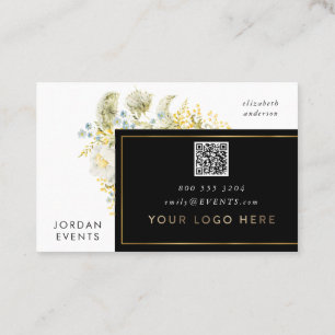 Elegant Gold Border Wildflower QR CODE Business Card
