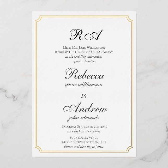 Elegant Gold Borders Classic monogram   (Front)