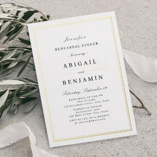 Elegant gold borders minimalist rehearsal dinner