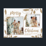 Elegant Gold Botanical 2 Photo Collage Christmas Postcard<br><div class="desc">Elegant, Modern White and Gold Botanical Leaves 2 Photo Collage Merry Christmas Holiday Postcard. This festive, whimsical two (2) photo holiday postcard template features a pretty photo collage, faux gold foil botanical leaves, winterberries and says Merry Christmas! The „Merry Christmas” greeting text is written in a beautiful hand lettered typography...</div>