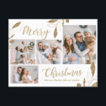 Elegant Gold Botanical 4 Photo Collage Christmas Postcard<br><div class="desc">Elegant, Modern Gold Botanical Leaves 4 Photo Collage Merry Gold and White Christmas Holiday Postcard. This festive, mimimalist, whimsical four (4) photo holiday postcard template features a pretty photo collage, faux gold foil botanical leaves, winterberries and says Merry Christmas! The „Merry Christmas” greeting text is written in a beautiful hand...</div>