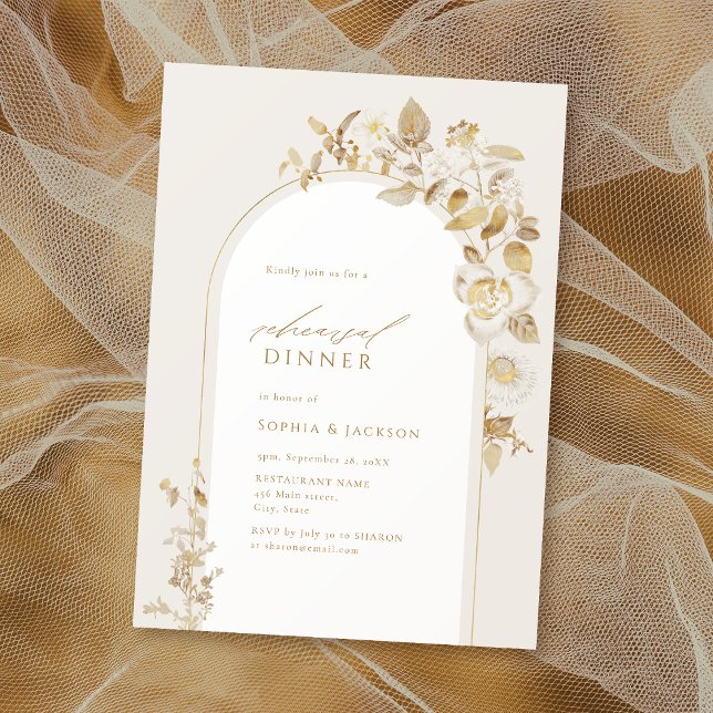 Elegant Gold Botanical Arch Rehearsal Dinner Invitation (Elegant Gold Botanical Arch Rehearsal Dinner Invitation)