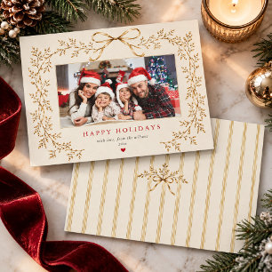 Elegant Gold Botanical Bow Family Photo Christmas Holiday Card