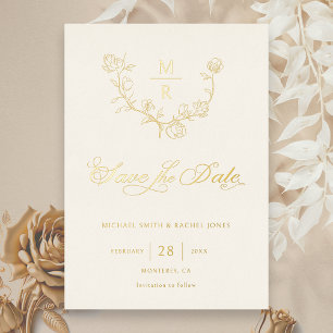 Elegant Gold Botanical Calligraphy Save the Date
