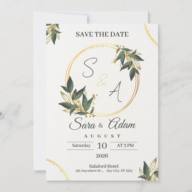 Elegant Gold Botanical Circle Card (Front)