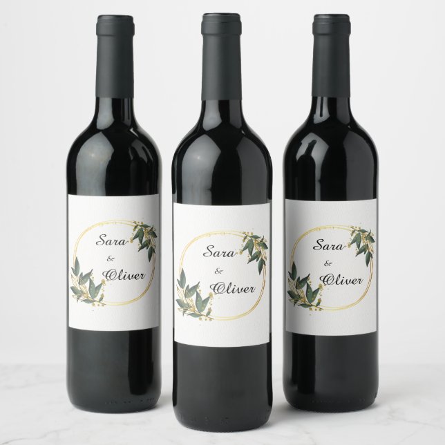 Elegant Gold Botanical Circle Wine Label (Bottles)