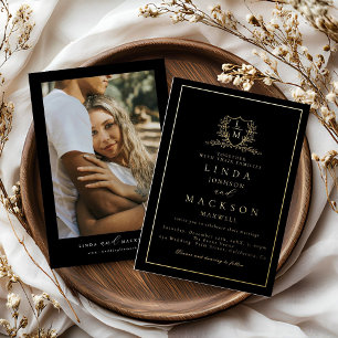 Elegant gold botanical crest monogram wedding fo