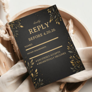 Elegant Gold Botanical Dark RSVP Card