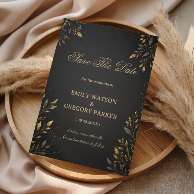 Elegant Gold Botanical Dark Save The Date (Creator Uploaded)