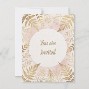 Elegant Gold Botanical Fern "You Are Invited" RSVP Card