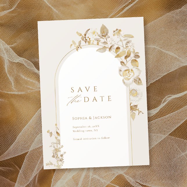 Elegant Gold Botanical Floral Arch Save The Date (Elegant Gold Botanical Floral Arch Save The Date)