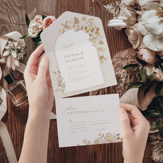 Elegant Gold Botanical Floral Arch Wedding All In One Invitation (Elegant Gold Botanical Floral Arch Wedding All In One Invitation)