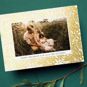 Elegant Gold Botanical Floral Frame Photo Happy
